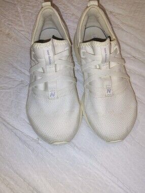 New Balance Women's Cream Slip-On Athletic Sneakers With Cute Floral N On Heel